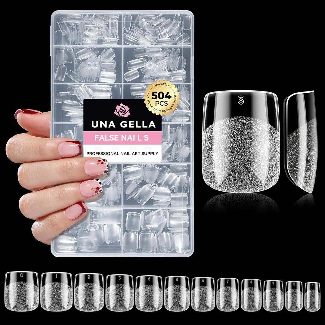UNA GELLA Extra Short Nail Tips: 504pcs Square Fake Nails Pre-shape XS Short Square Press on Nails Gel Tips Full Cover Acrylic Nails False Nails for DIY Salon 12 Sizes