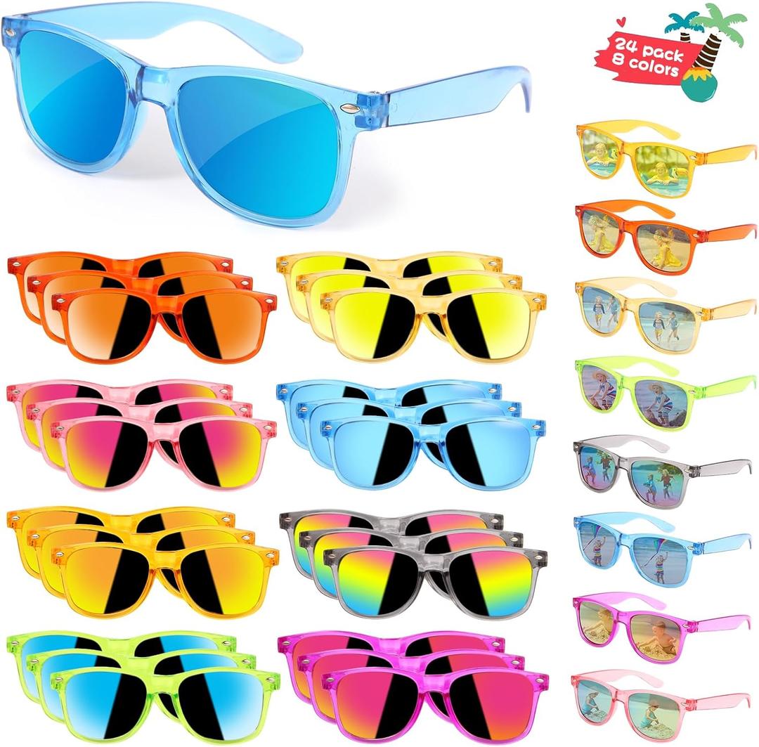 Kids Sunglasses Bulk Party Favors - 24 Packs Boys Girls Sunglasses for Kids Age 3-8 with UV 400 Protection, Neon Sunglasses for Beach Pool Birthday Party Supplies, Great Gift for Kids