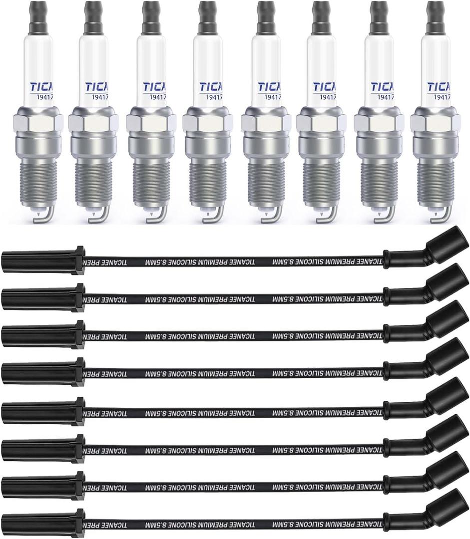 Spark Plugs and Wires for Chevy 5.3 Silverado Avalanche Tahoe Suburban 5.3L 6.0L 6.2L, 19417055 Iridium Spark Plugs Compatible with GMC Sierra Yukon 41 162