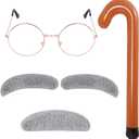 Dxhycc Old Man Costume Set for 100 Day of School Grandpa Costume Accessories Including Glasses Inflatable Cane Moustache and Eyebrows
