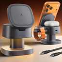 ByteWave 3-in-1 Charging Station for Apple, iPhone MagSafe Charger with 3-Color Light, 15W Max Foldable Wireless Fast Charging for iPhone 17/16/15/14/13/12, Apple Watch, AirPods, Home&Travel Friendly