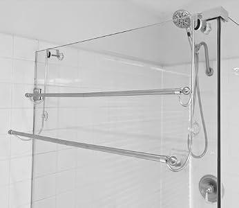 Insieme Oversized (32x16x4.7”) Towel Rack for Glass Shower Wall or Glass Shower Enclosure (Frameless or Frames up to 1.6" Thick). 2 Tier - Stainless Steel - No Rust