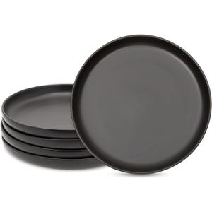 Okuna Outpost Black Ceramic Dinner Plates, Set of 4 Serving Dinnerware Dishes (8 Inches)