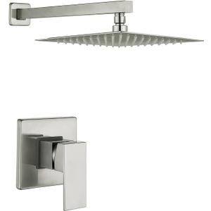 Shower System All Metal Luxury Wall Mounted Shower Faucet Set with 10 Inch Rain Shower Head Shower Faucet Combo Set (Brushed Nickel)