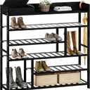 Large Bamboo Shoe Rack with Dust-Proof Pads Spacious 6-Tier Shoe Storage Organizer with Boot Rack and Storage Box Convenient Shoe Rack Shelf for Entryway Closet Black