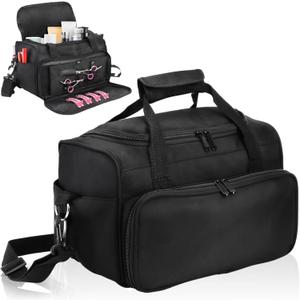 Hairstylist Travel Bag, Large Capacity Hairdresser Bag with Divider, Sturdy Barber Case Holder for Hair Stuff, Professional Cosmetology Organizer for Curling Iron Hair Straightener Supplies, Black