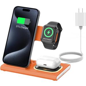 3 in 1 Charging Station for iPhone 17 - Wireless Charger for Apple Products for iPhone 17 16 15 14 13 12 11 Pro Max - Foldable Wireless Charging Station Dock Stand for iWatch Series & AirPods(Orange) 3 in 1 Charging Station for iPhone 17 - Wireless Charger for Apple Products for iPhone 17 16 15 14 13 12 11 Pro Max - Foldable Wireless Charging Station Dock Stand for iWatch Series & AirPods(Orange)