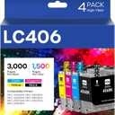 LC406 Ink Cartridges Compatible for Brother LC406 LC406XL LC 406 XL Work for Brother MFC-J4335DW MFC-J5855DW MFC-J4535DW MFC-J6555DW MFC-J6955DW Printer (4 Pack, Black, Cyan, Magenta, Yellow)