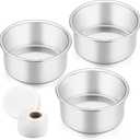 TeamFar 4 Inch Cake Pan, Stainless Steel Mini Cake Pan Small Round Baking Tins Set, For Baking Steaming Serving, Non-Toxic & Sturdy, Easy Clean & Dishwasher Safe, Set of 3