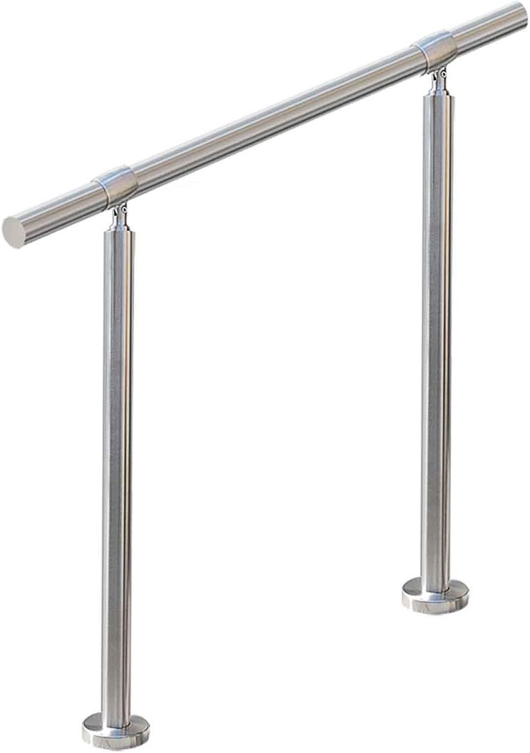 3 Step Stair Railing, Handrail for Indoor Outdoor Steps, 1.65 in Round DIY 304 Stainless Steel Transitional Porch Deck Hand Rail with Installation Kit for Seniors, Silver, 39 x 36 in