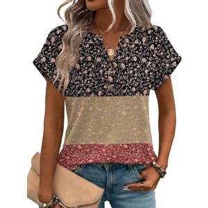 Zeagoo Women Tops Summer Short Sleeve T Shirts V Neck Dressy Casual Work Blouses Fashion Boho Clothes S-3XL (L)