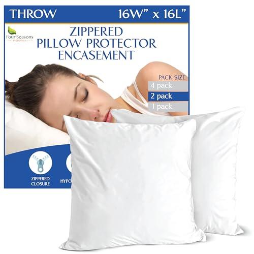 Euro Size Pillow Protectors (Set of 2) - European Square 16x16 Pillow Covers Waterproof Hypoallergenic Dust Proof Zippered Encasement