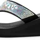 DREAM PAIRS Women's Rhinestone Platform Wedge Flip Flops Summer Beach Comfortable Thong Sandals,Size 8,Multi Flower,SDFF2401W