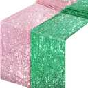 2 Packs 12 x 108 Inch Sequin Table Runner Pink and Green Glitter Dining Table Runner for Birthday Party Witch Princess Themed Party Supplies Wedding Holiday Baby Shower Events Decors