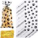 Boao 150 Pcs Dog Pet Paw Print Cellophane Bags Treat Gift Candy Cookie Bags with 150 Pieces Twist Ties for Dog Party Favor Decorations(Black)
