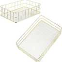 2 Pcs Gold Wire Baskets for Organizing - Small Gold Storage Basket & Decor Metal Basket, 9.6x6.5x2.7in Farmhouse Iron Desktop Organizer for Bathroom/Office/Home