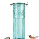 Nature's Way ANTGHF2 Hanging Antique Glass Gravity Hummingbird Feeder for Outdoor Decor, 28 Ounce Capacity Nectar Feeder, 6 Easy to Clean Flexible Pink Ports, Teal