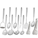304 Stainless Steel Kitchen Utensils Set - 12 PCS Long All Metal Cooking Utensils & Large Serving Utensils - Potato Masher, Fork, Tongs, Tunner, Pasta, Serving Spoon, Skimmer, Ladle, Spatula Spoon Set