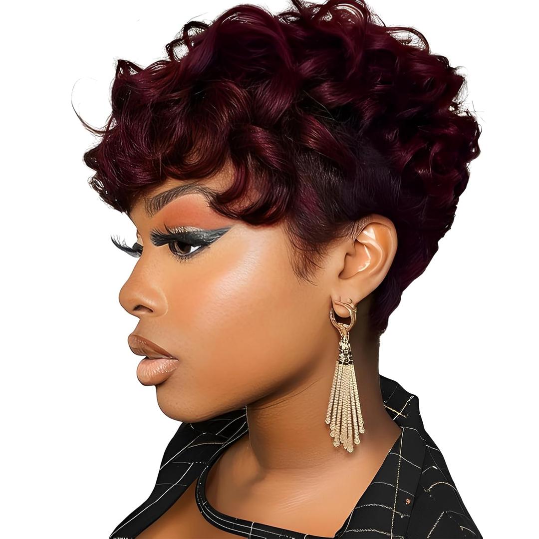 Pixie Cut Wig Short Wigs for Black Women Short Pixie cut Wigs for Black Women (Burgundy)