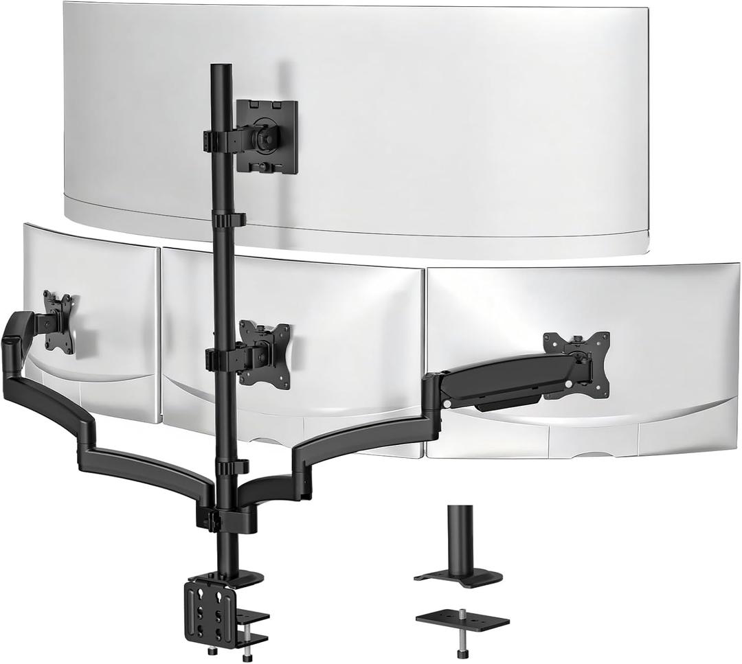WALI 4 Monitor Mount for 1349 inch Ultrawides on Top Bracket and 27 inch Screens on Lower Brackets, Heavy Duty Gas Spring Arm Extra Tall Quad Monitor Stand, up to 44 lbs (GSDM004SP), Black