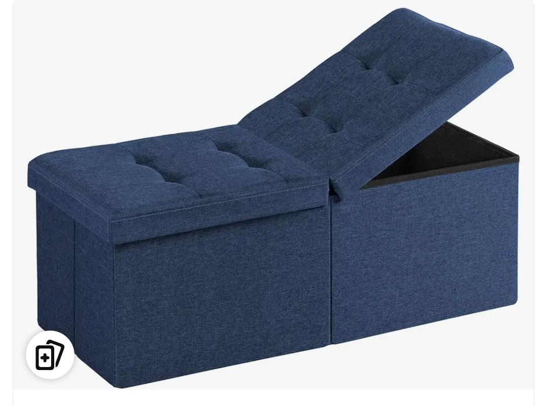 35-INCH Storage Ottoman Bench, Footrest with Storage, End of Bed Bench Coffee Table for Living Room, Bedroom, Entryway, Blue