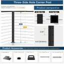 36" Swageless Cable Railing Corner Post, T-Drilled Three-Side Stainless Steel T304 Corner Rail Post, Upgraded Black One-Post Corner Solution, Wire Metal Post for Indoor Outdoor Corner Railing