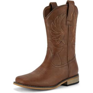 Rollda Kids Cowboy Boots for Boys Girls Western Square Toe Cowgirl Boots with Walking Heel (Toddler/Little Kid/Big Kid) (Dark Brown)