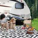 RVGUARD Outdoor Rugs, Reversible Patio Mat 9 x 18 ft, Waterproof Camping Rugs for Indoor/Outdoor, Patio, RV, Picnic, Beach, Backyard, Deck, Black & White