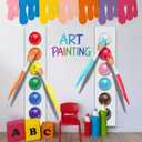 22 Pcs Giant 3D Painting Classroom Wall Decor 43.3 in Giant Inflatable Crayons Paint Strips Cloth Colored Paper Plates Palette Colorful Party Decorations DIY for School Classroom
