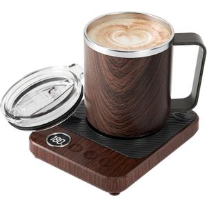 Coffee Mug Warmer & Mug Set for Desk, Smart Coffee Cup Warmer with 16oz Heated Mug, Coffee Heater with Auto Shut Off for Office/Home, Birthday/Valentine's Day/Coffee Gifts for Men & Women, Wood