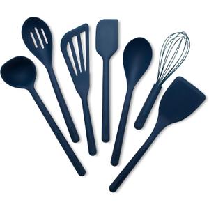 GreenPan Silicone 7 Piece Cooking Utensil Set, Ladle, Turners, Spatula, Spoons, Whisk, Flexible Nonstick Kitchen Tools Rigid Steel Core, Heat-Resistant, Anti-Slip Handle BPA-Free Dishwasher Safe, Blue