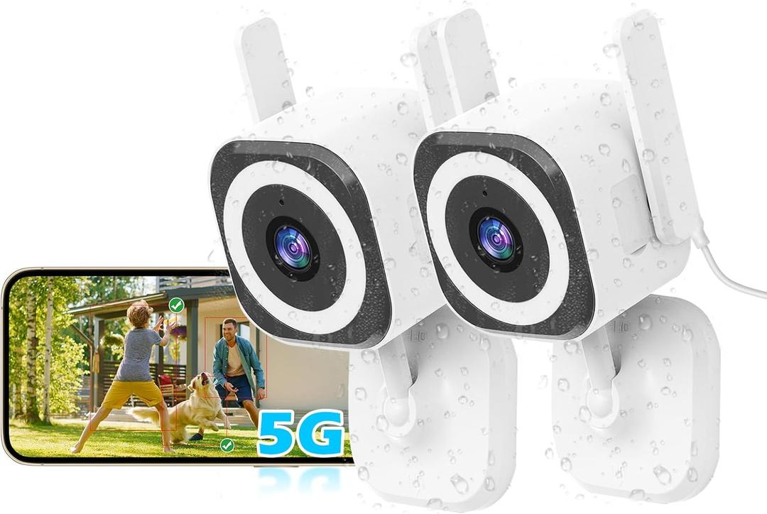 5G Outdoor/Indoor Security Camera,1080P Baby Monitor Cameras for Bedroom/Elder/Dog/Pet Camera,IP66 Waterproof,Night Vision, Motion Detection, Alarm Siren, Two-Way Talk, SD/Cloud -2Pack