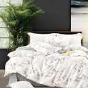 SLEEPBELLA Reversible Duvet Cover Queen, Elegant Purple Blossom on White, Soft and Breathable (005)