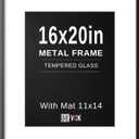 VCK 16x20 Picture Frames Black Metal, Real Glass, 11x14 Mat, for Poster