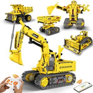 Robot Building Kits, 5-in-1 Stem Toys for Boys Age 8-14, APP & Remote Control Excavator Kids Construction Toys, Programmable Erector Sets, Educational Robotic Kit Gifts for Girls Boys (555 PCS)