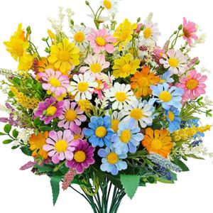 5 Bundles Artificial Daisy Flowers Faux Silk Colorfull Wildflowers Bouquet for Home Indoor Kitchen Table Vase Wedding Party Table Centerpieces Outdoor Decor