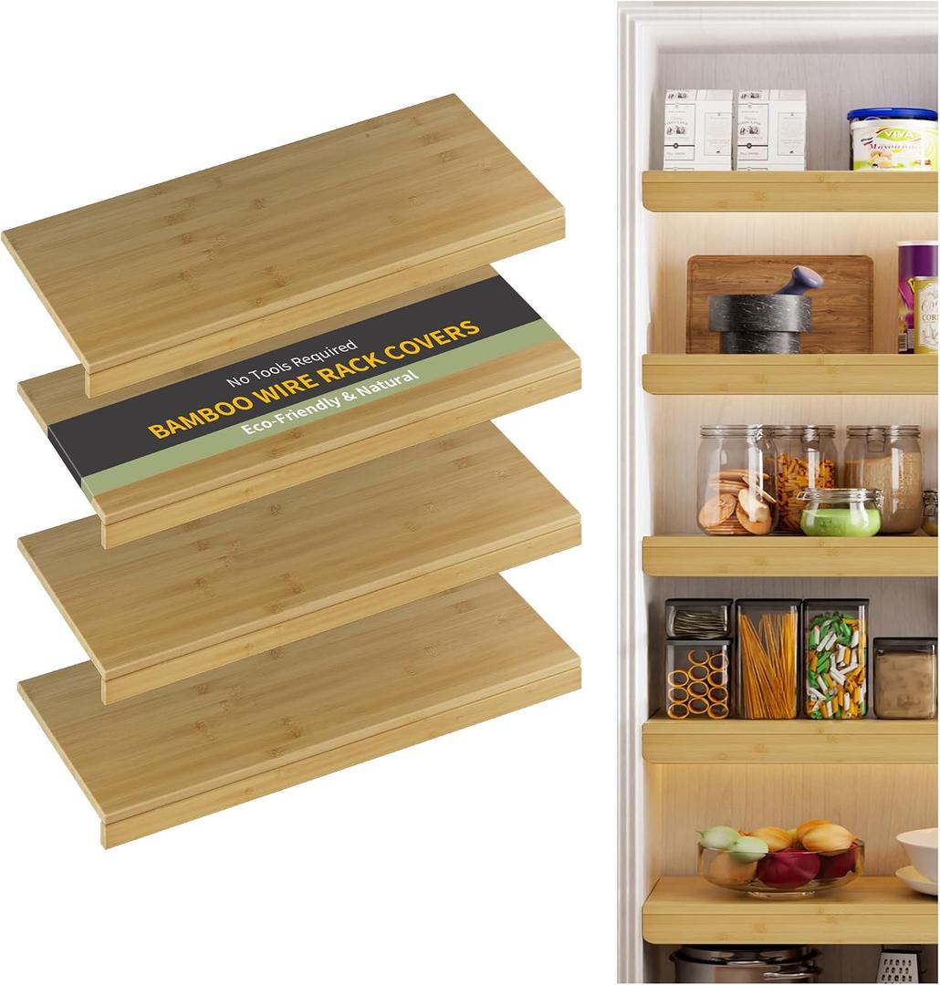 Bamboo Wire Shelf Covers, 38" W x 16" D, 4-Pack, Natural
Wire Rack Covers for Pantry and Closet, Tool-Free, Easy to install and clean, Sturdy and Durable
