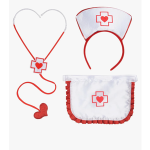 Dzrige Women's Nurse Costume, Nurse Hat Headband Apron and Stethoscope for Halloween Nurse Outfit Cosplay, One Size