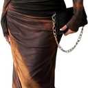LIGHT DOT Women's Printed Bodycon Maxi Dress Long Sleeve Tie Dye Mesh Layered Dress (Brown, XL)