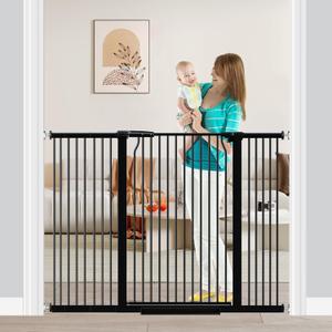Fairy Baby 40.5" Extra Tall Baby Gate for Stairs, Fits Openings of 40.6" to 54.7" Wide, Extra Wide Dog Gate Indoor, Pressure Mounted Walk Thru Swing Auto Close Metal Puppy Barrier for Doorway, Black