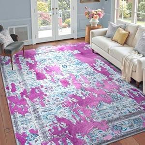 5x7 Ft Machine Washable Area Rugs for Bedroom, Thin Vintage Floral Print Rug Non Slip Carpet for Living Room, Dining Room, Office Home Decor (Beige Yellow)