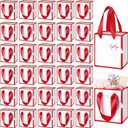 Yeaqee 50 Pcs Mini Metallic Paper Gift Bags with Handles 4x2.75x4.5'' Tiny Small Gift Bags with Thank You Tag for Valentine Wedding Birthday Welcome Return Gifts Small Business(White, Deep Red)