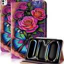 Case for iPad Pro 13 inch (M5/M4) 2025/2024, Premium Leather Folio Stand Protectors Cover with Auto Wake/Sleep, Pencil Holder, Hand Strap and Card Slots - Colorful Butterfly