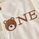 Baby Boy First Birthday Outfit Bear Letters Print Sleeveless Romper bodysuit Cake Smash Outfit Birthday Clothes (Beige, Size 6-12 M)