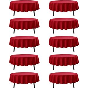 10-Pack Red Round Tablecloths, 90 Inches, Stain-Resistant Polyester for 4-5 Ft Round Tables - Washable Table Covers for Weddings, Banquets, Birthday Parties, Events