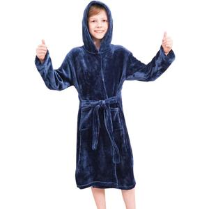 Doctor Unicorn Boys Soft Hooded Bathrobe Kids Warm Gamer Fleece Robe Sleepwear (6-7 Years, Navy)