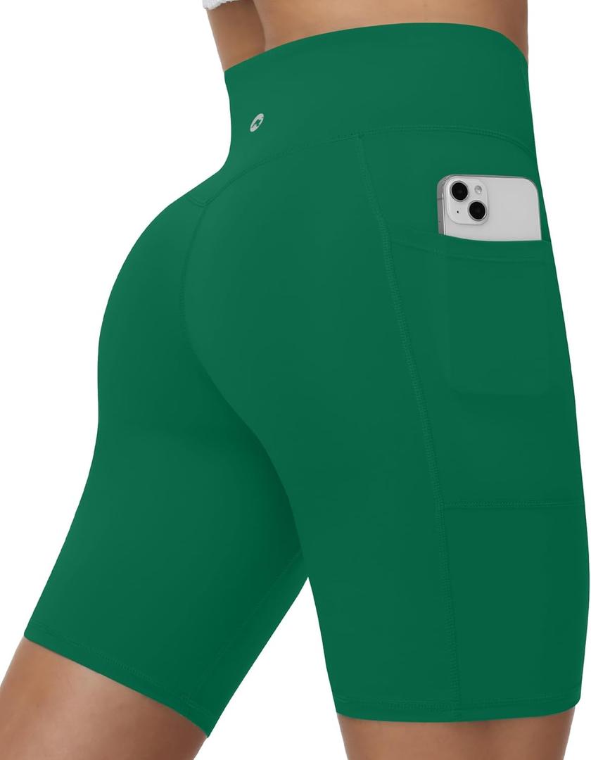 Moozava No Front Seam Women's Biker Workout Shorts 8" High Waist Tummy Control Spandex Shorts Gym Yoga Running Pockets Small