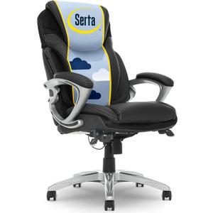 Serta Bryce Executive Office Chair, Ergonomic Computer DeskChairs with Patented AIR Lumbar Support, Comfy Body Pillows, Height Adjustable, Swivel Base with Wheels, Bonded Leather, Black