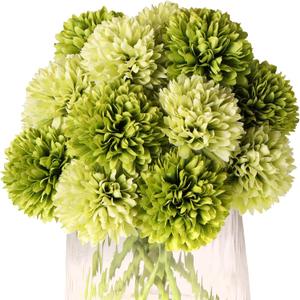 Kimura's Cabin 20Pcs Green Artificial Chrysanthemums Fake Silk Ball Flowers Mums Bouquets Arrangements Wedding Party Decor St Patricks Day Home Kitchen Garden Table DIY Floral Centerpieces (Green) (Grass Green)