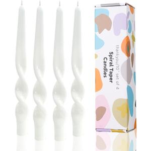 White Spiral Taper Candles Twisted Candle Conical Stick Candles for Holiday Wedding Party Wax Unscented Dinner Candle Dripless,Birthday Gift Christmas Gift H 10 Inch,4pcsWhite-A